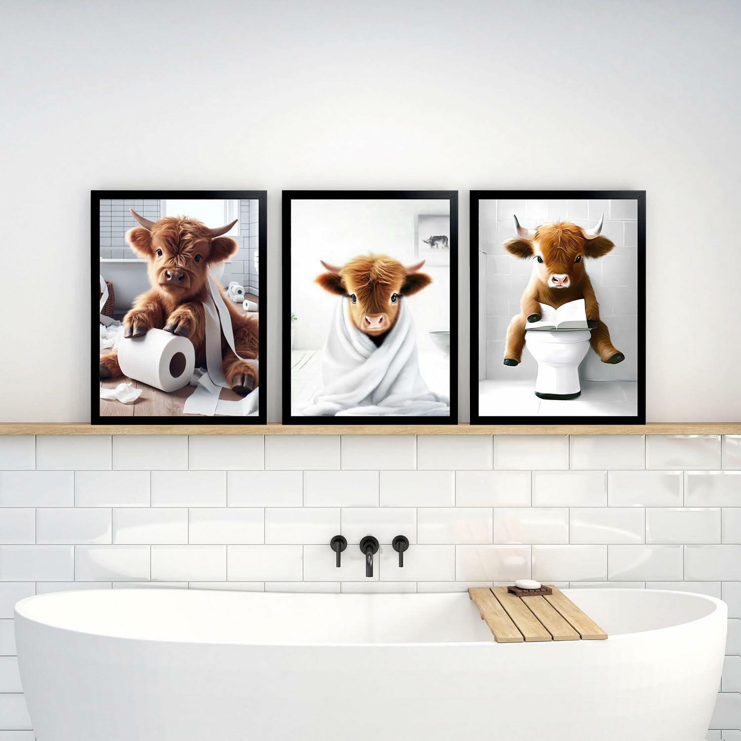 Foduuo Funny Framed Highland Cow Wall Art Canvas Print 12x16 inch Colorful