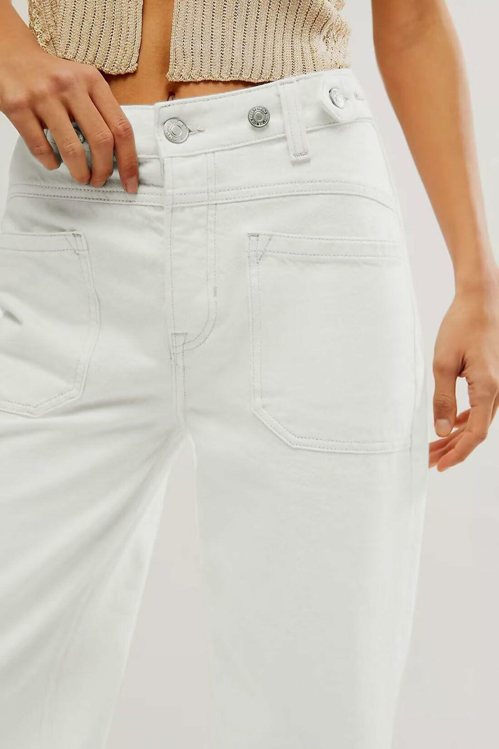 Allimy Womens High Waisted Wide Leg Cargo Jeans White Size 16