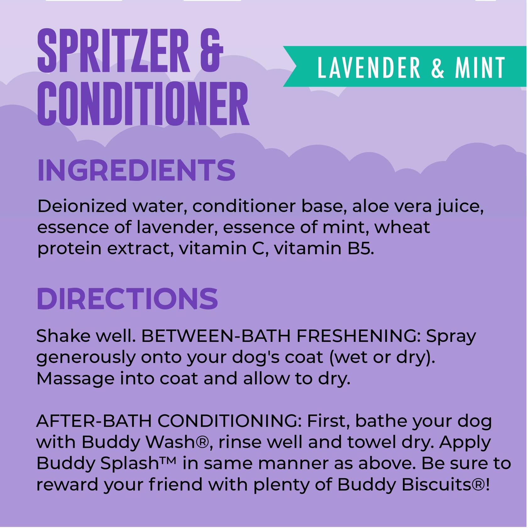 Buddy Splash Spritzer & Conditioner Dog Grooming Lavender Mint 16oz