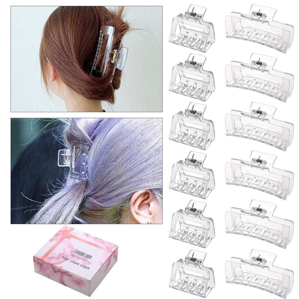 Alemaky 12 Pack Black Square & Rectangle Hair Claw Clips Large & Small