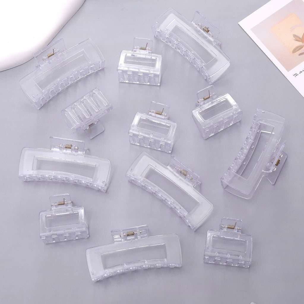 Alemaky 12 Pack Black Square & Rectangle Hair Claw Clips Large & Small