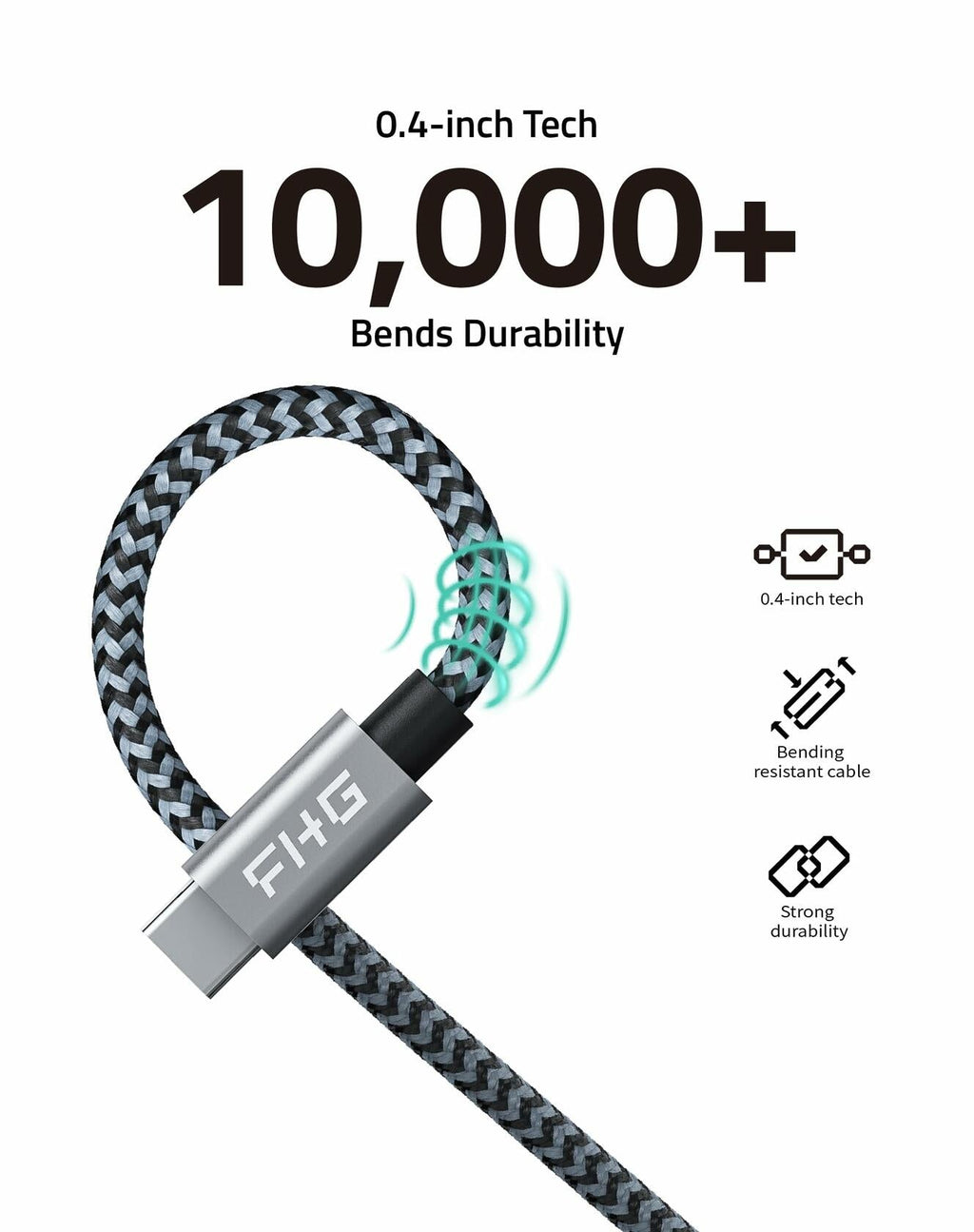 FHG USB 3.0 to USB-C Cable 3.3FT 2Pack Nylon Braided Fast Charging Black