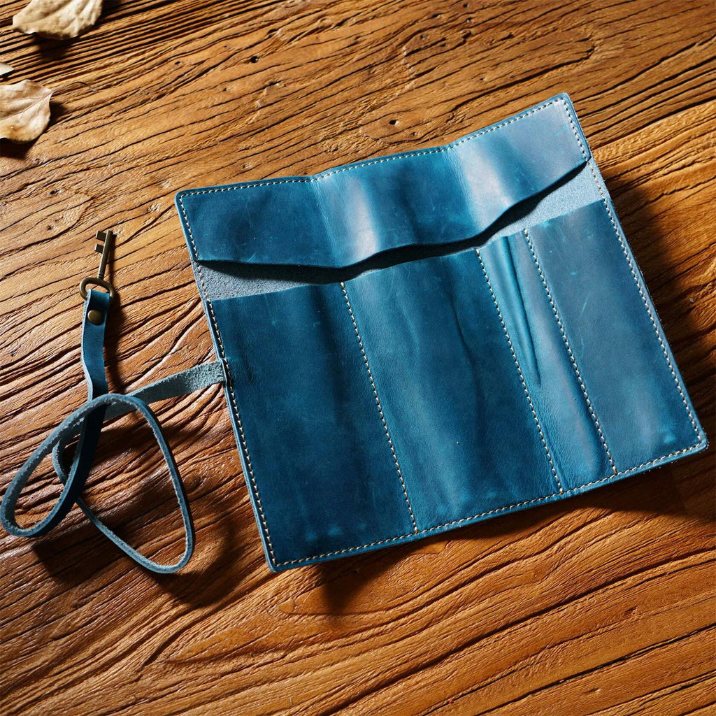 AIGUONIU Genuine Leather Rollup Pencil Case Pouch Wrap Red