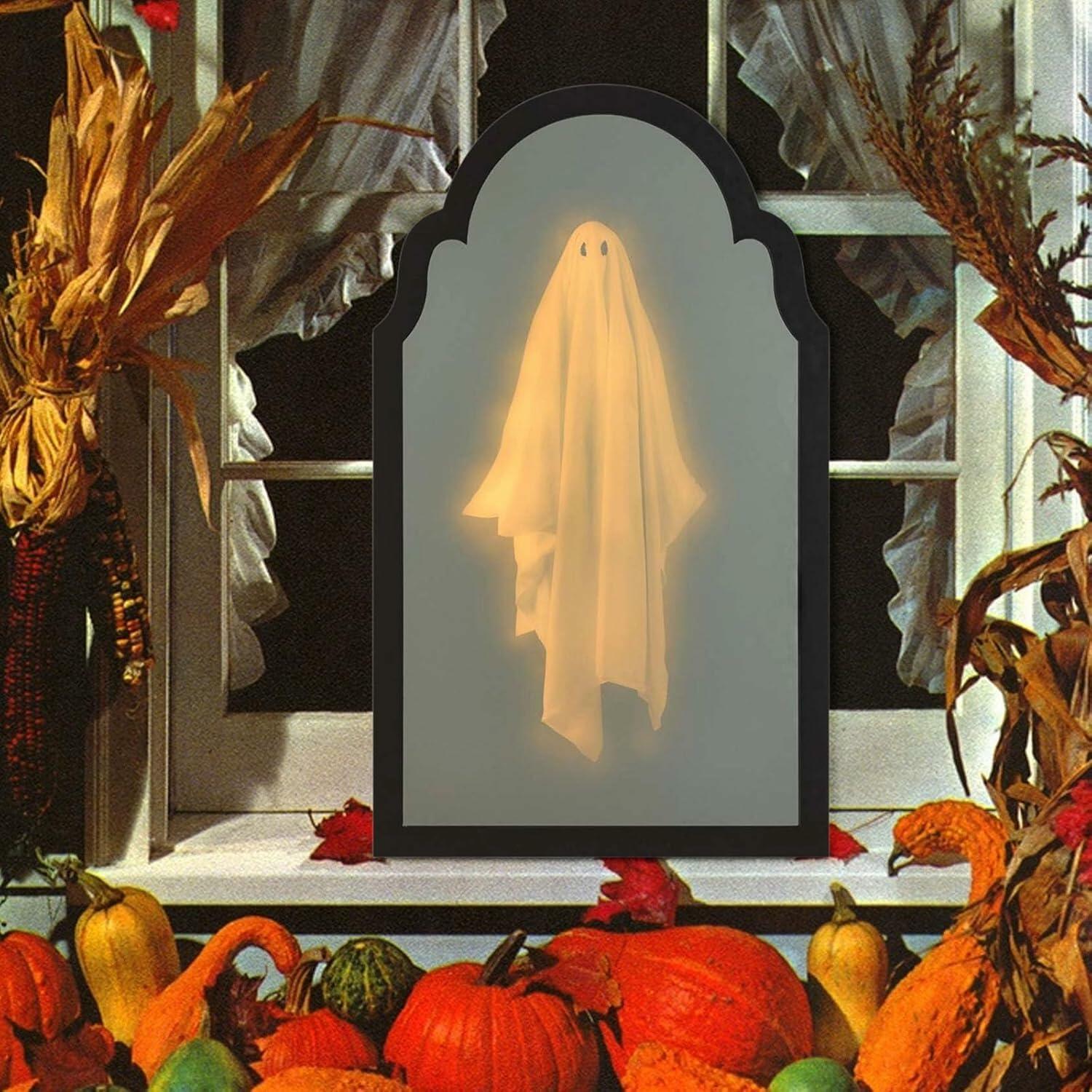 SQUISHYSOFTIES Halloween Hologram Ghost Mirror Acrylic 13x7.8 Wave Warm Light