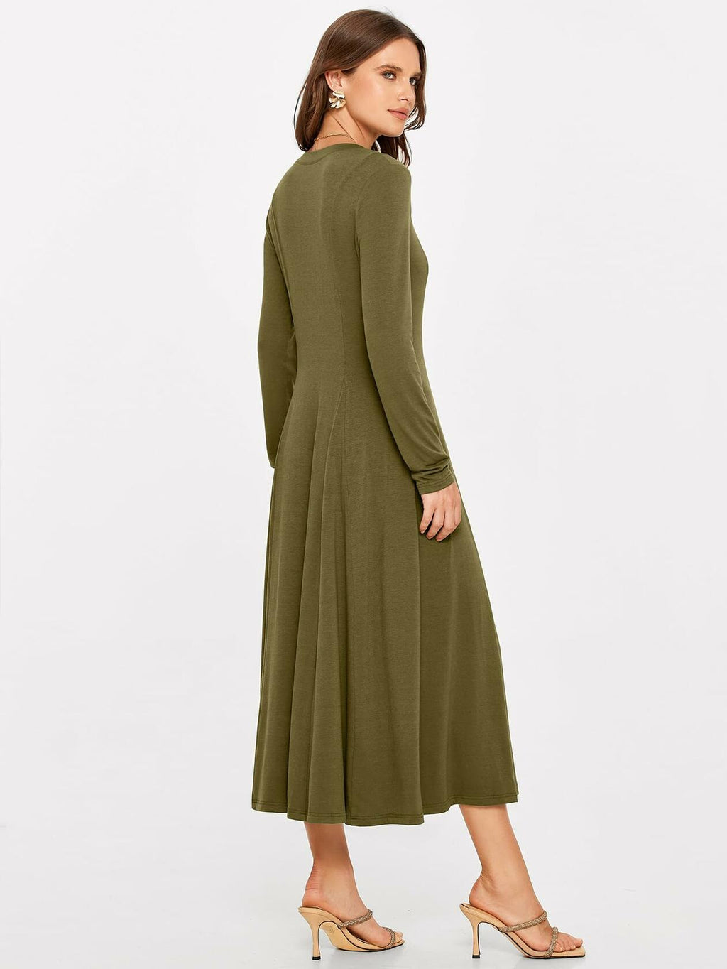 Glamaker Womens Long Sleeve Button Down Fit & Flare Dress Army Green Size L