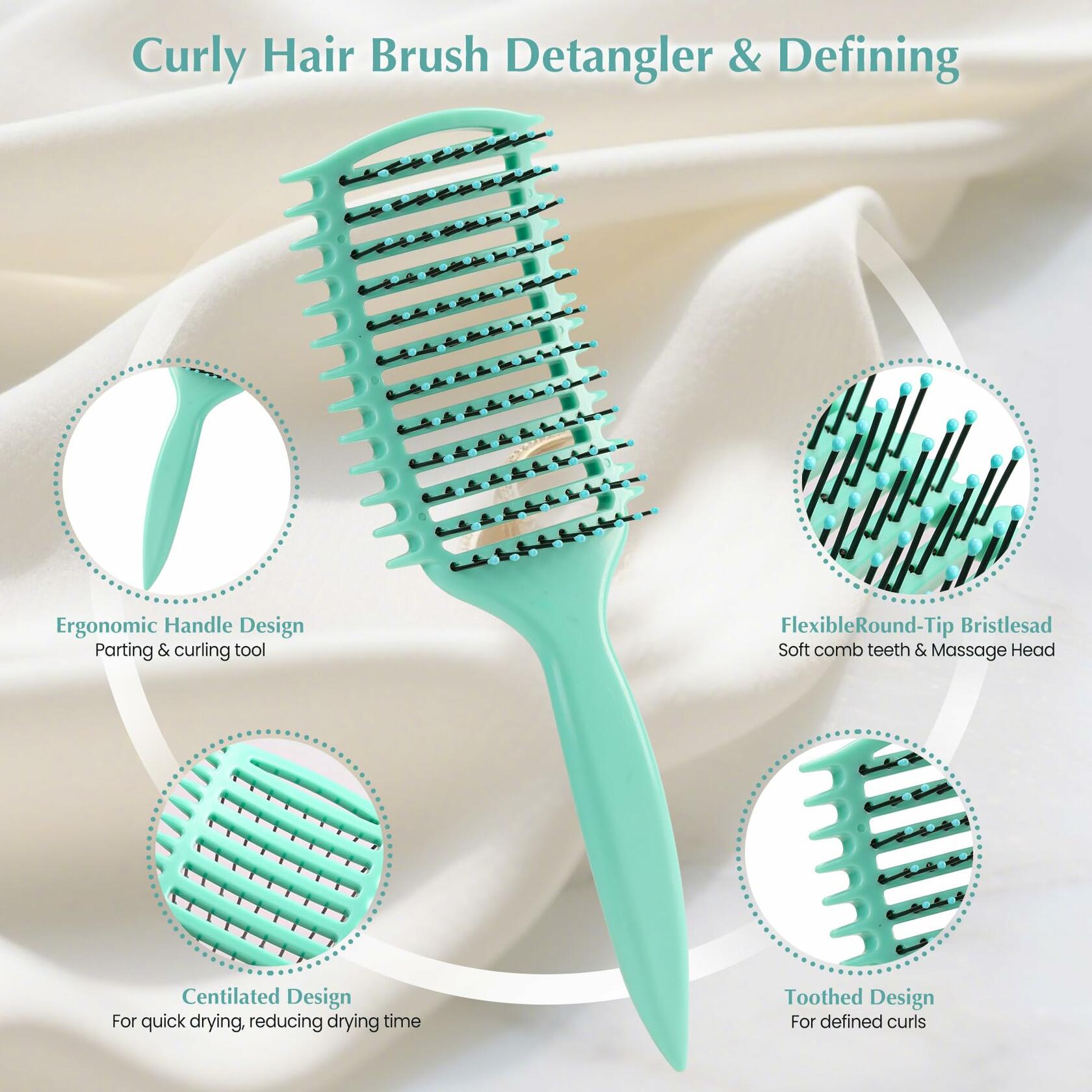 manrator Curl Defining Brush Vented Detangling Frizz Control Beige