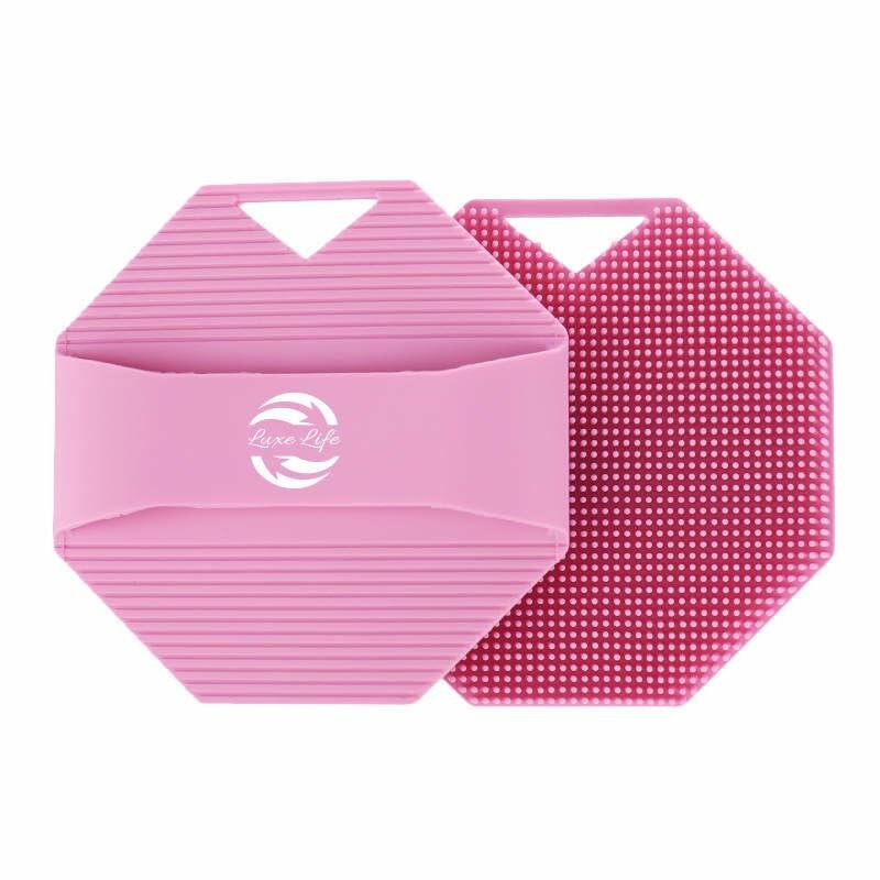 Exfoliating Silicone Body Scrubber with Handle for Face & Body Pink Grey Tan