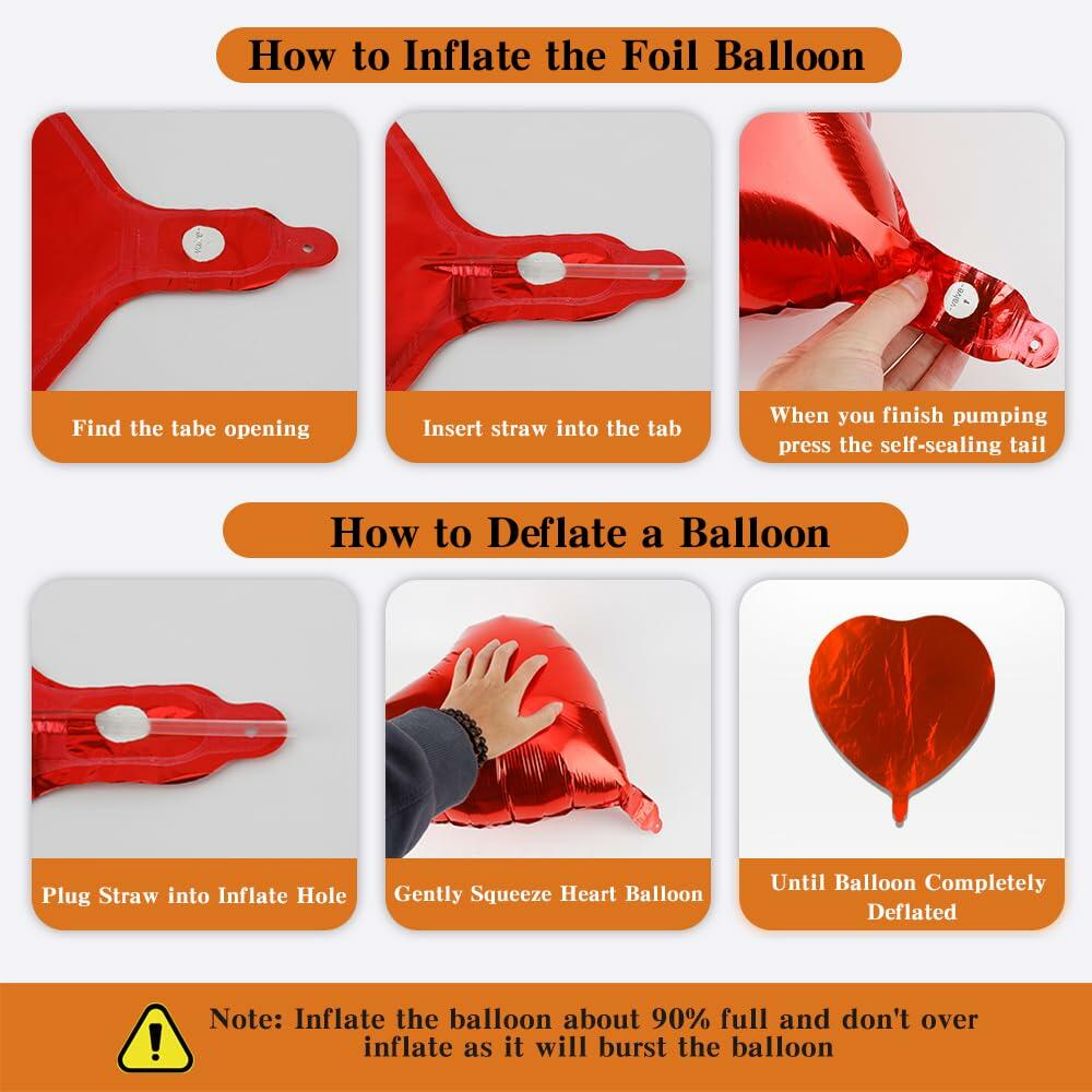30 Pcs 18" Red Heart Foil Balloons w/ Ribbon for Party & Wedding