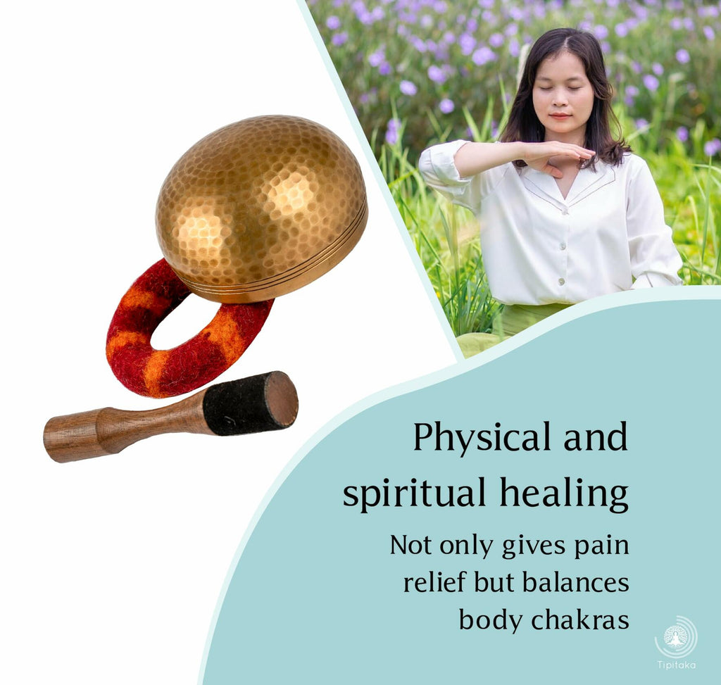 Tipitaka Tibetan Singing Bowl 4" Bronze Hand-Hammered Meditation Yoga Set
