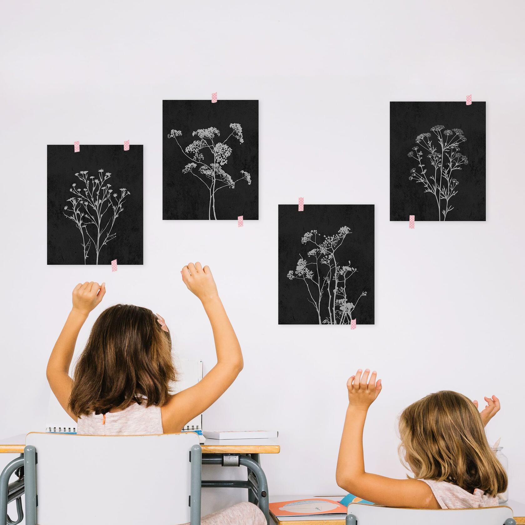 HRQKO Fall Botanical Wall Art 4-Print Set 8x10” Retro Floral Posters Orange