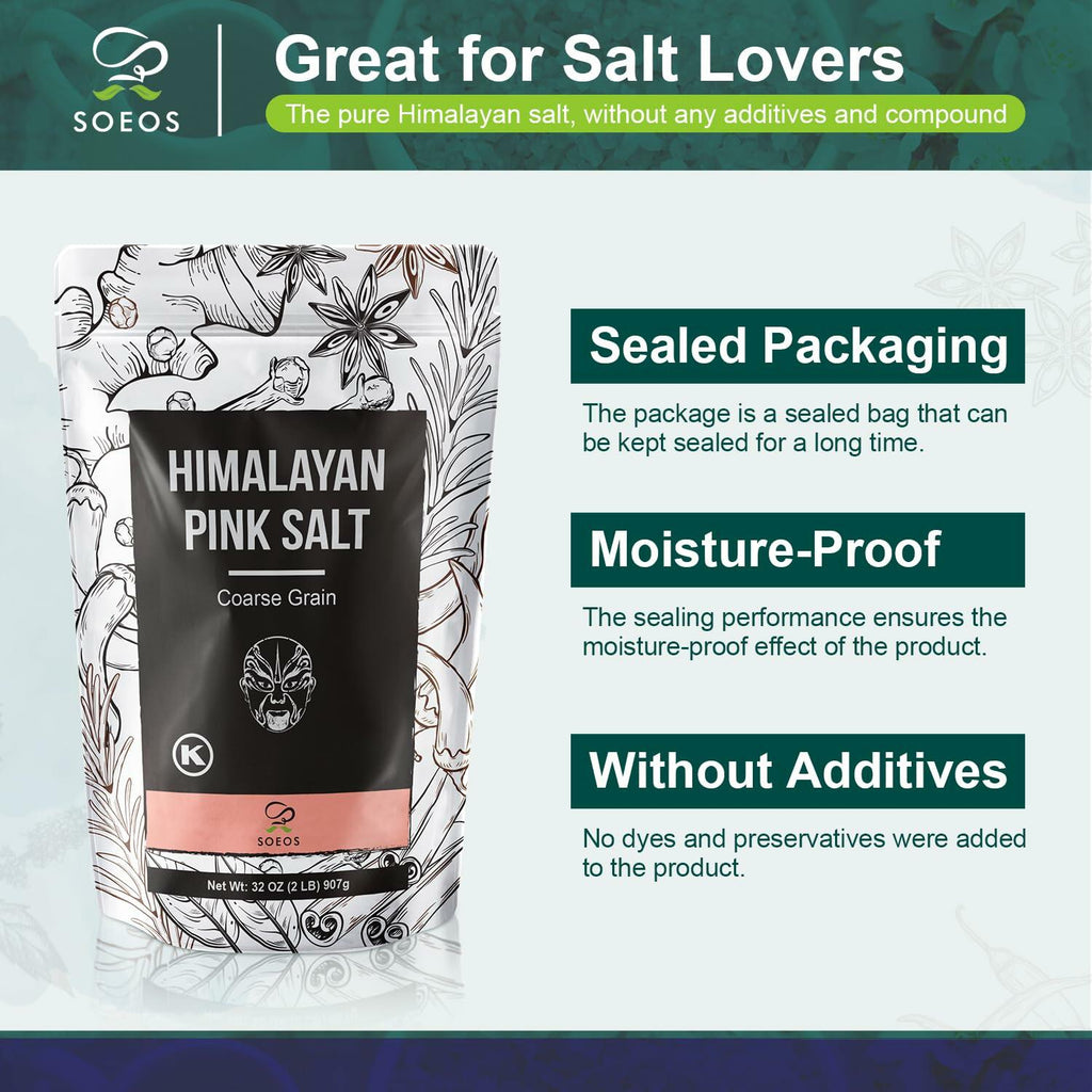 Soeos Himalayan Pink Salt Coarse 2lb 32oz Natural Kosher Sea Salt