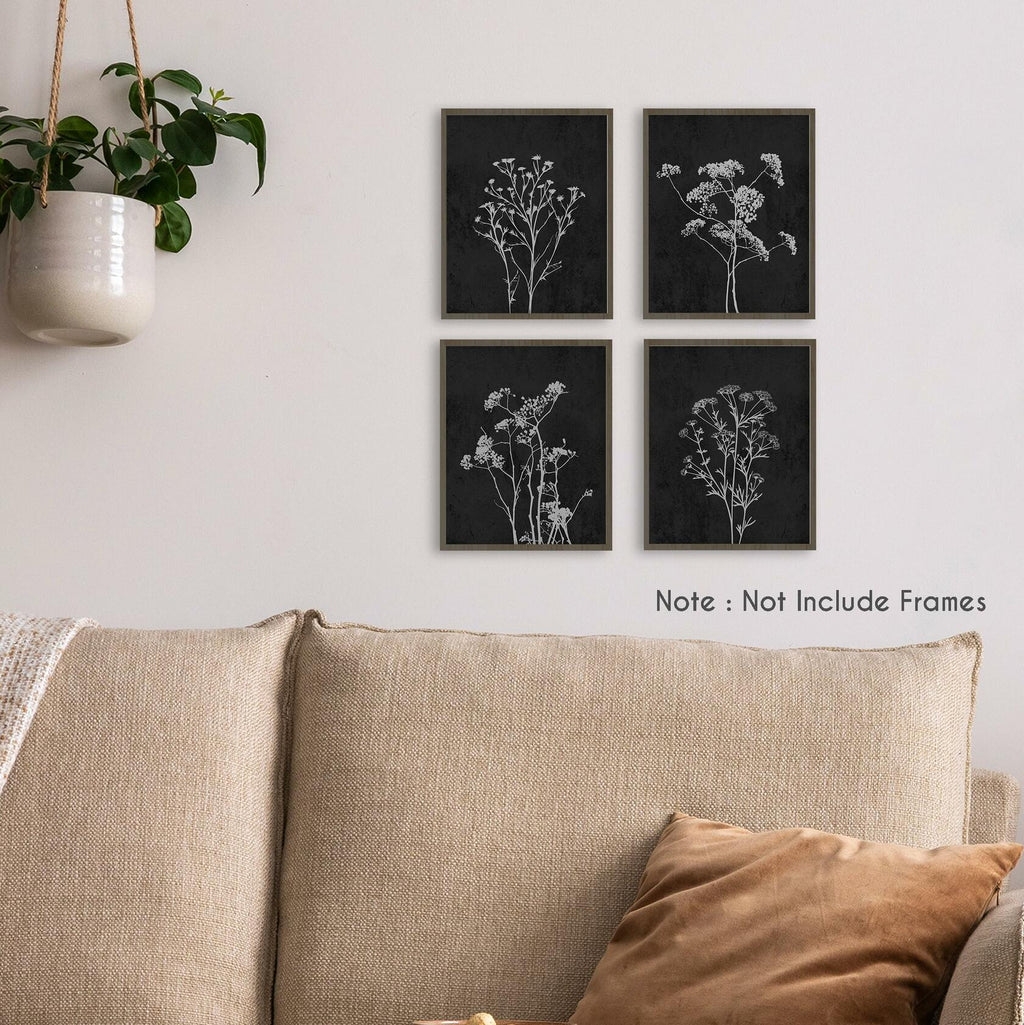 HRQKO Fall Botanical Wall Art 4-Print Set 8x10” Retro Floral Posters Orange