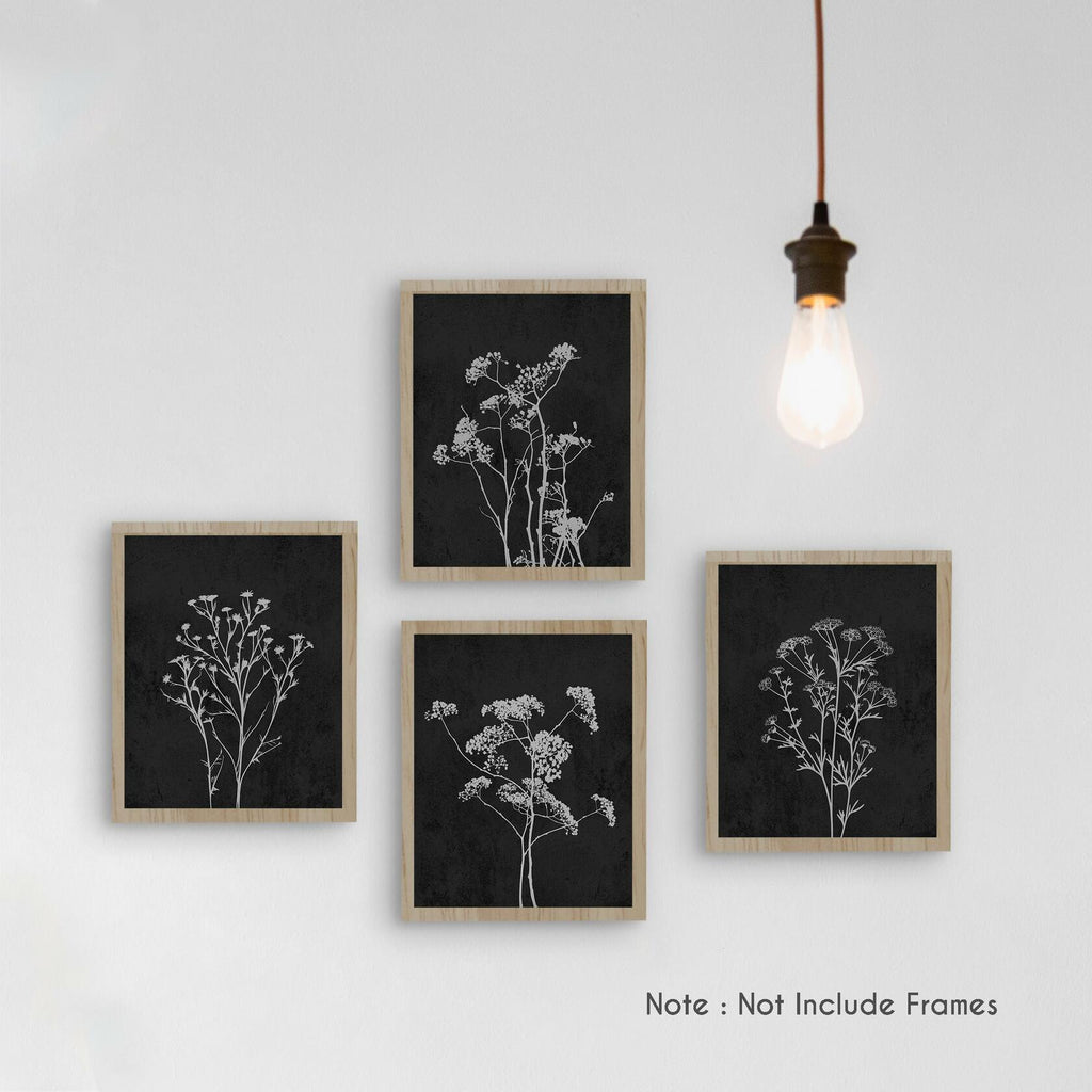 HRQKO Fall Botanical Wall Art 4-Print Set 8x10” Retro Floral Posters Orange