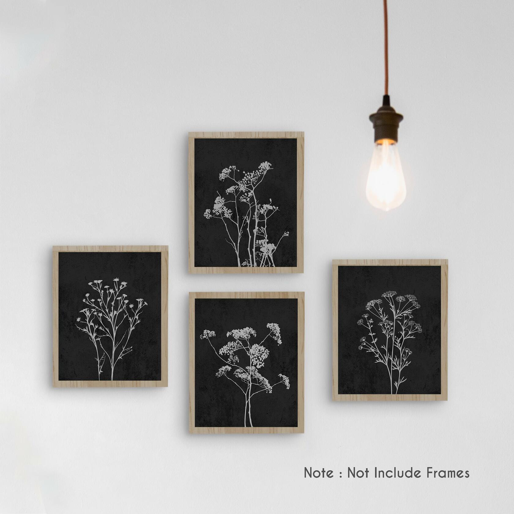 HRQKO Fall Botanical Wall Art 4-Print Set 8x10” Retro Floral Posters Orange