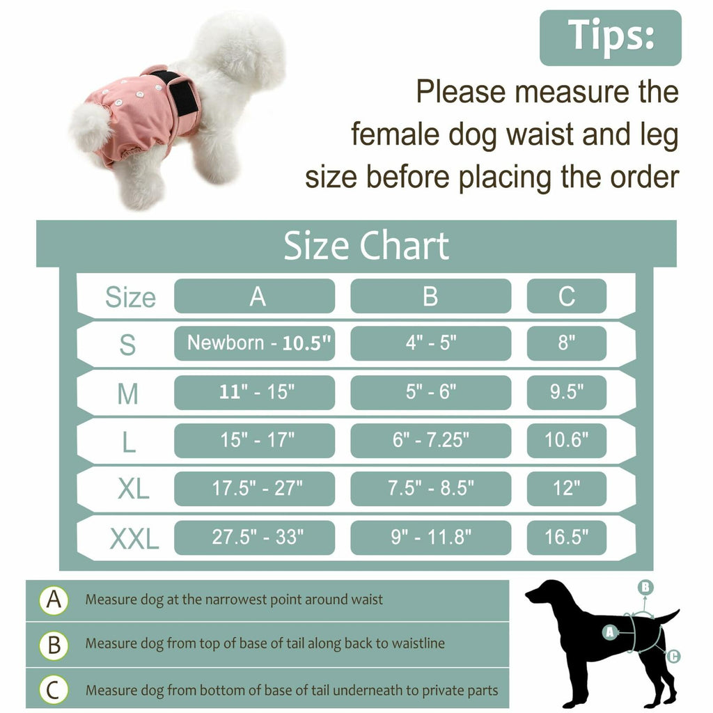 Grecle Washable Female Dog Diapers - Reusable, Adjustable, Absorbent, L