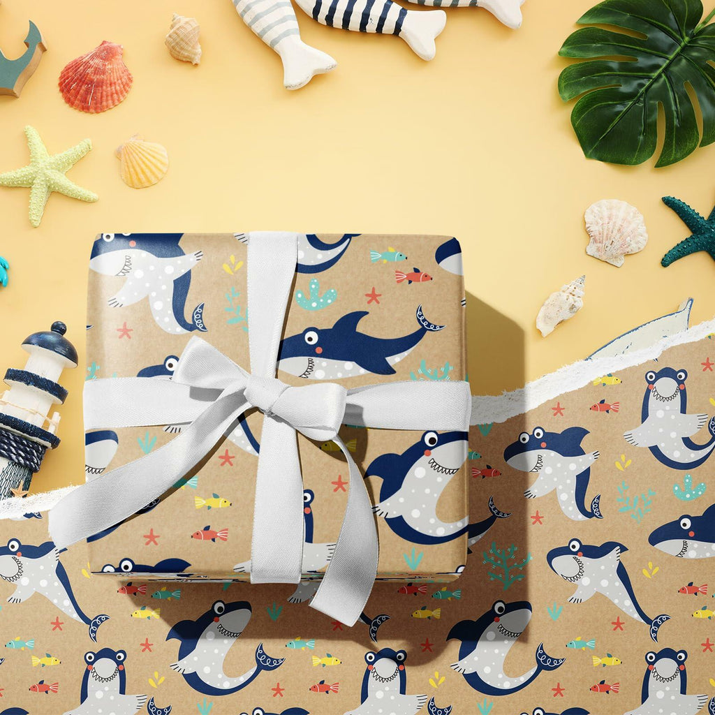 RUSPEPA Shark Kraft Wrapping Paper Roll Cartoon Pattern 17in x 16.5ft