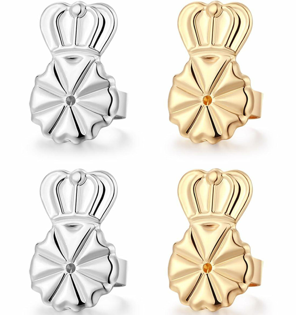 DELECOE Hypoallergenic 14K Gold Plated Adjustable Earring Backs 4Pcs Gold&Silver