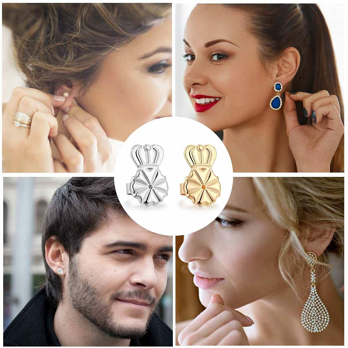 DELECOE Hypoallergenic 14K Gold Plated Adjustable Earring Backs 4Pcs Gold&Silver
