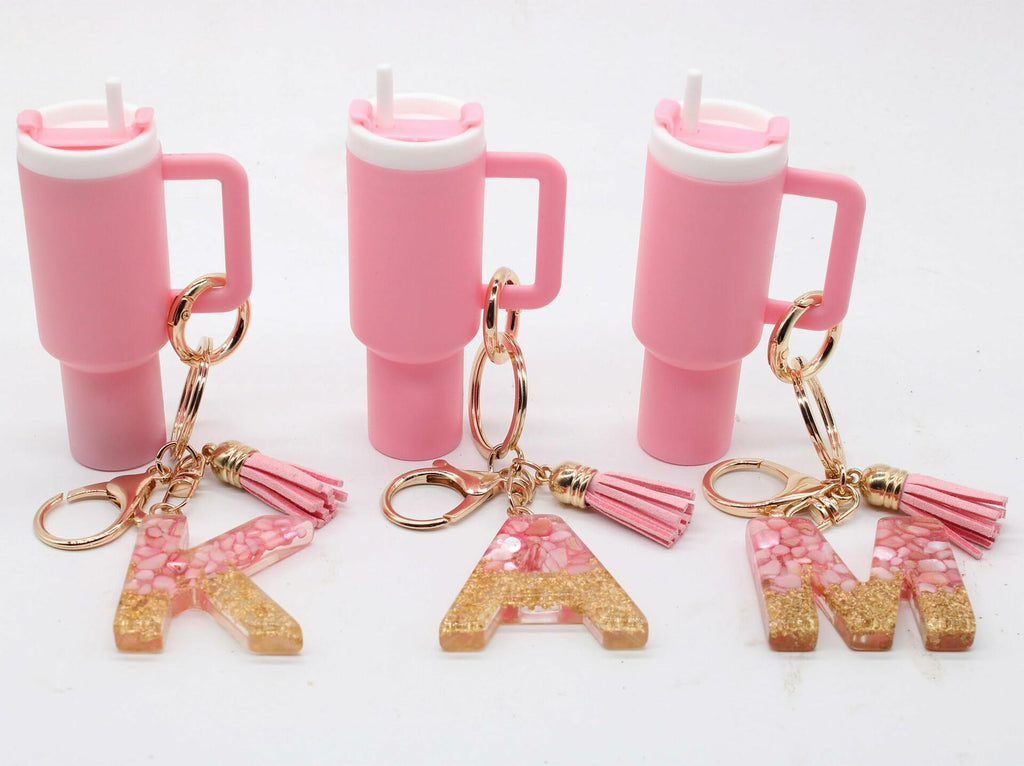 Wabogove Mini Tumbler Keychain Chapstick Holder Letter S Pink Small
