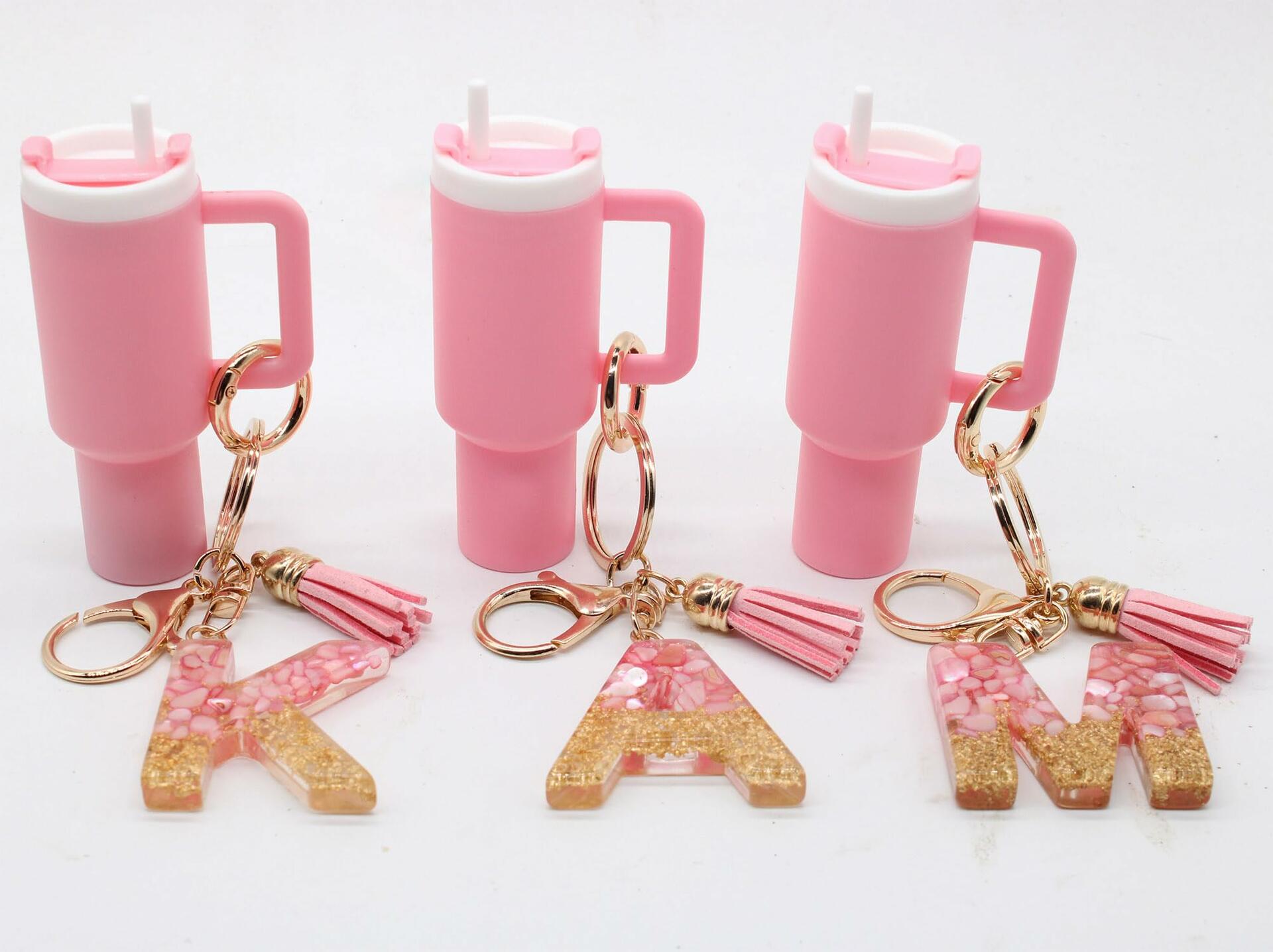 Wabogove Mini Tumbler Keychain Chapstick Holder Letter S Pink Small