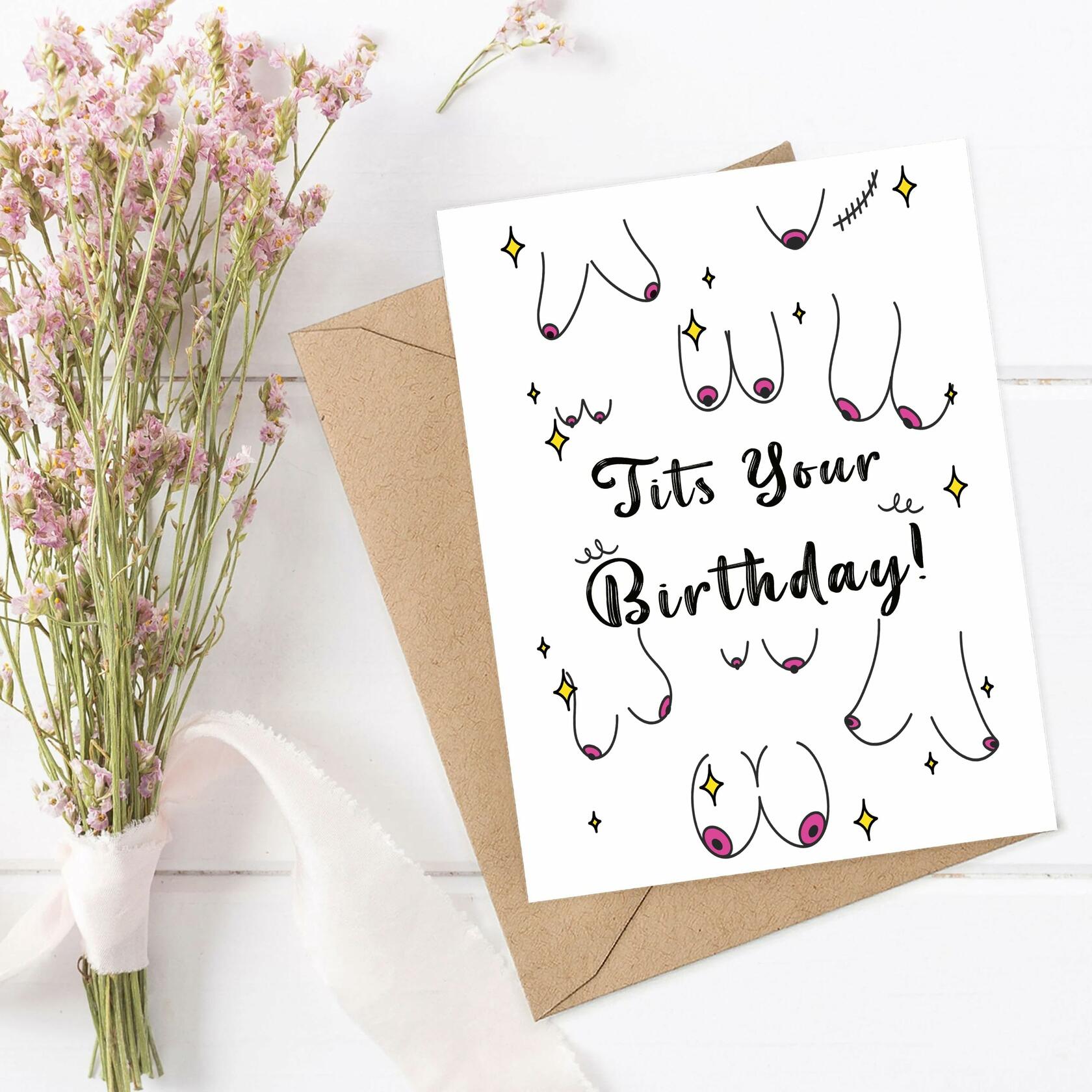 LouiseGifts Funny Tits Birthday Card Rude Humorous For Him Husband Boyfriend