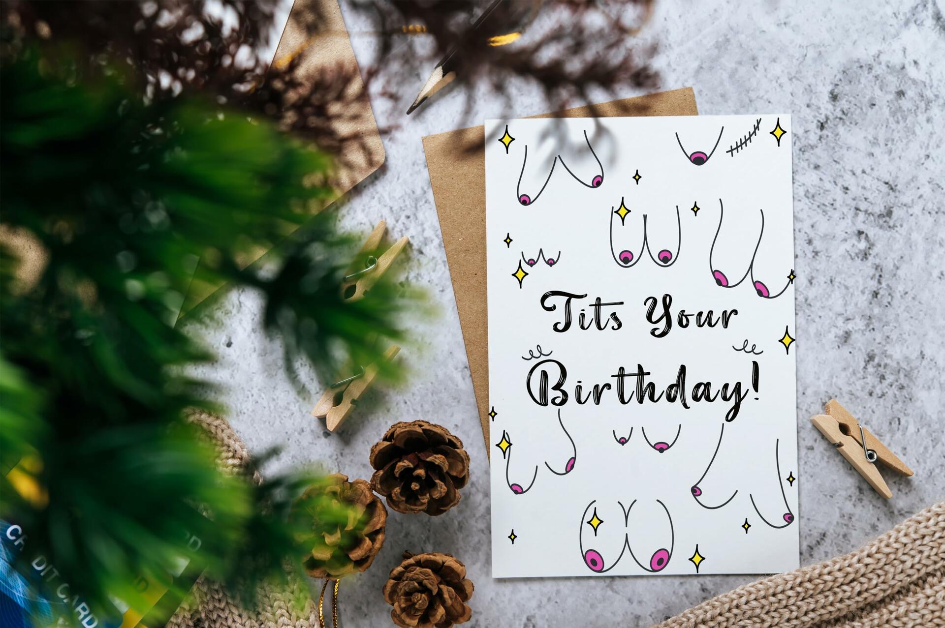 LouiseGifts Funny Tits Birthday Card Rude Humorous For Him Husband Boyfriend