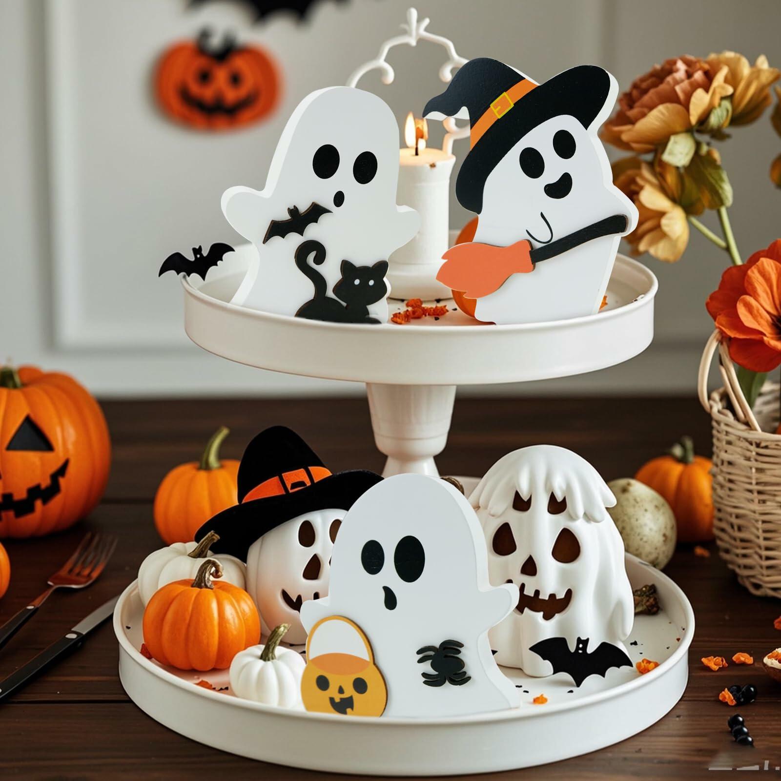 MYUPDALIN Halloween Indoor Decor 3PCS Wooden Ghost Cat Bat Witch Black