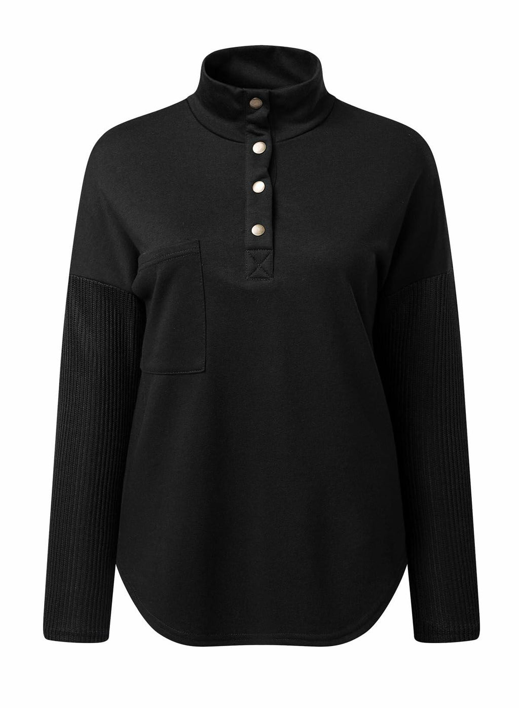 SHEWIN Women Oversized Sweatshirt Button Up Fall Spring Soft Loose Top Black 2XL
