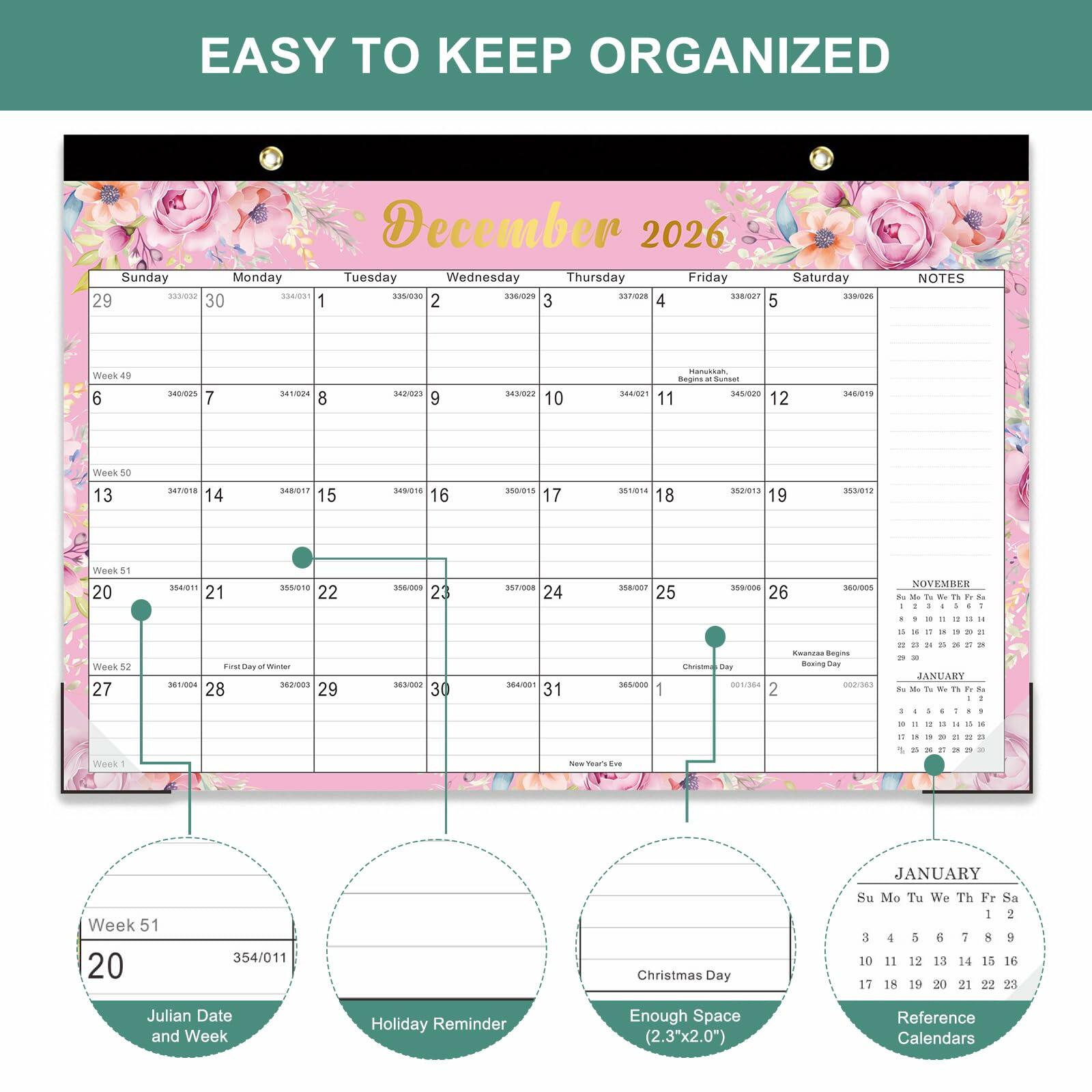Lbylyhxc 2026 18-Month Desk Calendar Flowers 17x12 inches