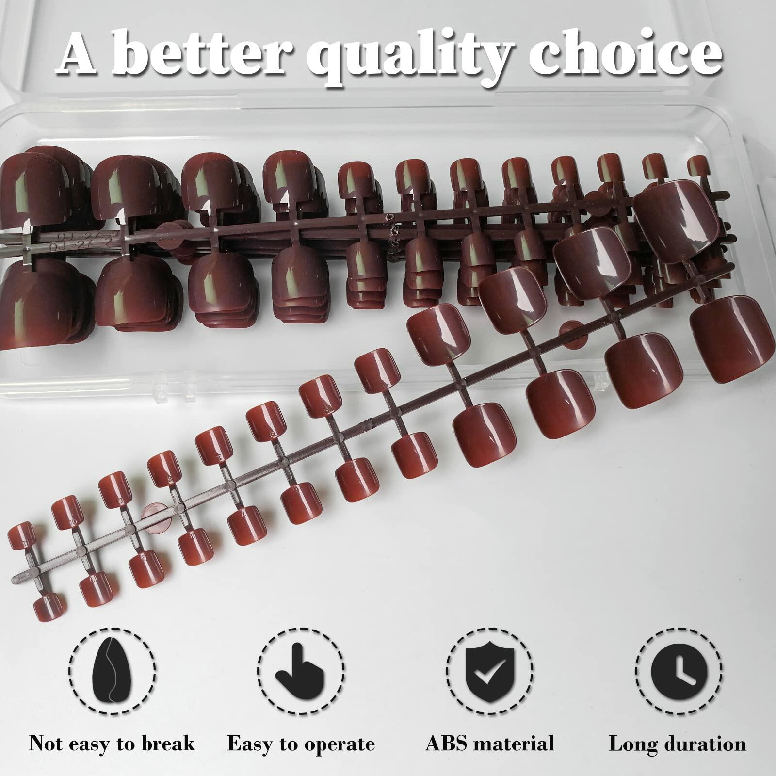 LoveOurHome 240pc Burgundy Glossy Press On Fake Toenails Full Cover Short