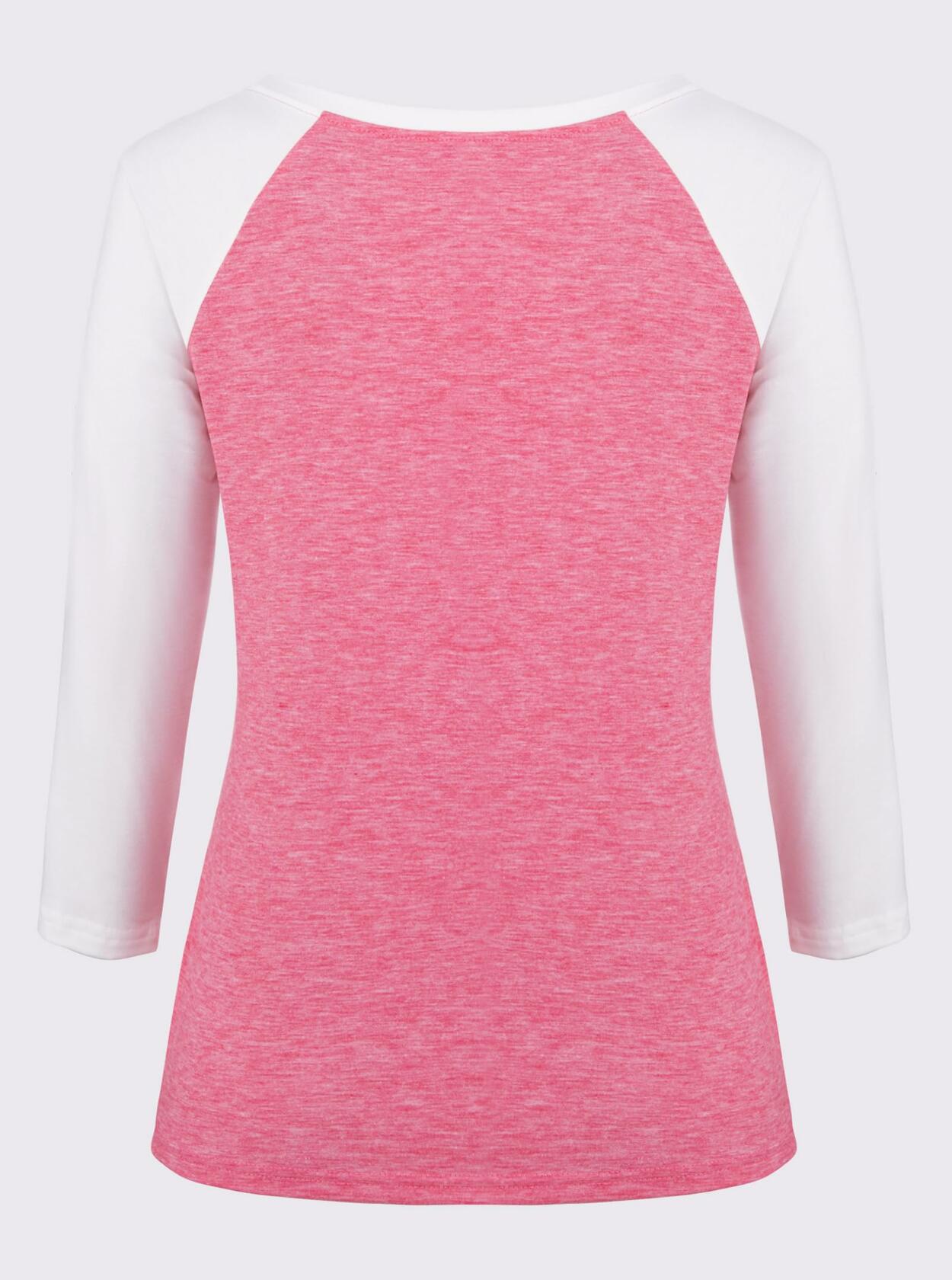 LilyCoco Womens 3/4 Sleeve V Neck Color Block Raglan T Shirt Pink Size M