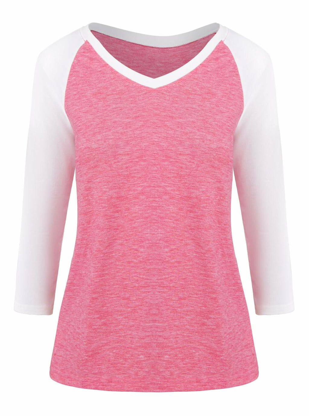 LilyCoco Womens 3/4 Sleeve V Neck Color Block Raglan T Shirt Pink Size M