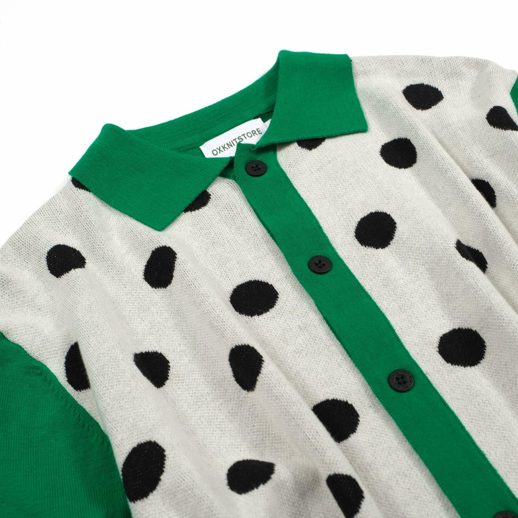 OXKNIT Men’s Green Dot Knit Polo Shirt Short Sleeve Casual Golf Button-Down