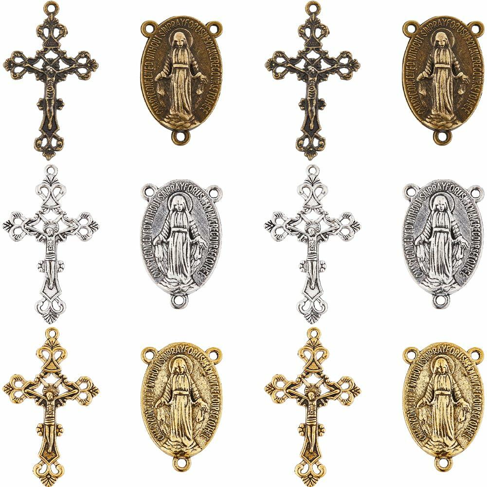 SUNNYCLUE 60Pcs Rosary Cross Charms Crucifix DIY Jewelry Making Findings