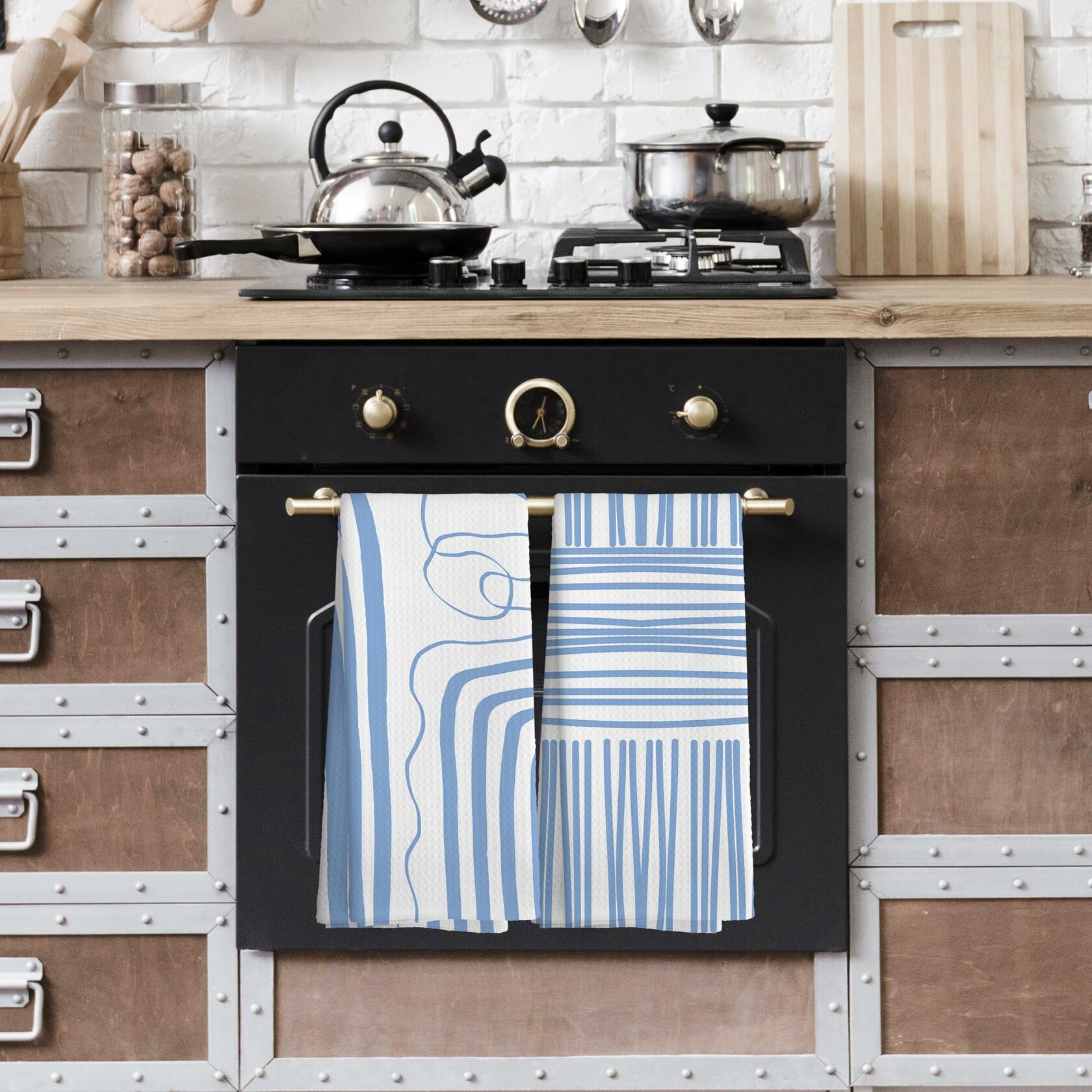 TAEDIN 2PCS Blue Abstract Art Kitchen Towels 16x24in Dish Tea Towels