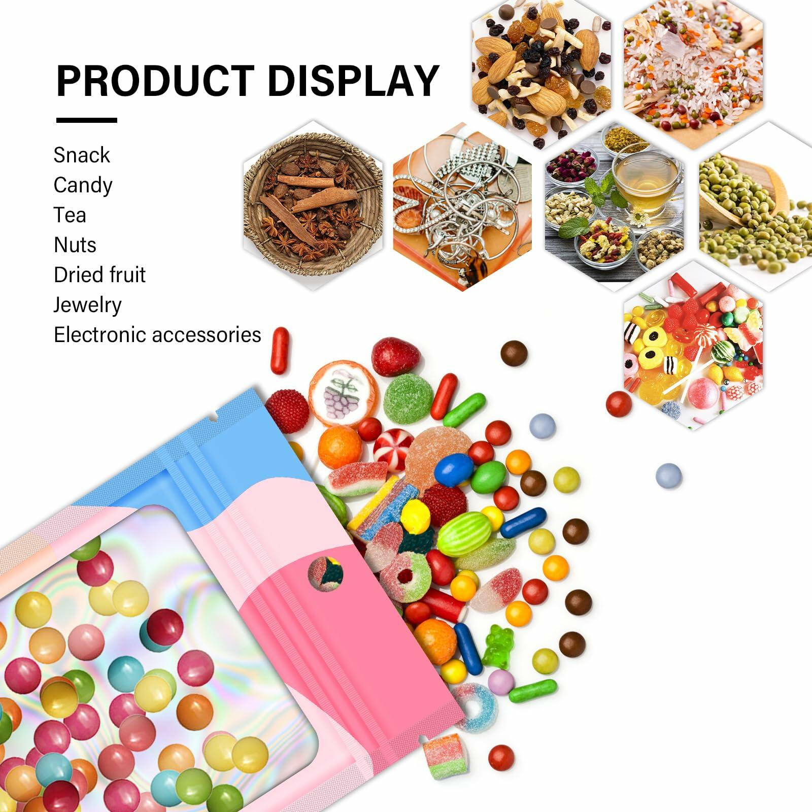 100pcs Holographic Mylar Zip Bags 6.3x9.4” Clear Window Resealable