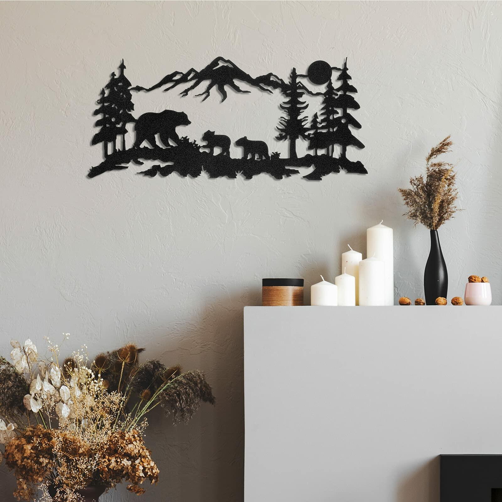 Moxweyeni Metal Bear Wall Art Rustic Forest Mountain Woodland Decor