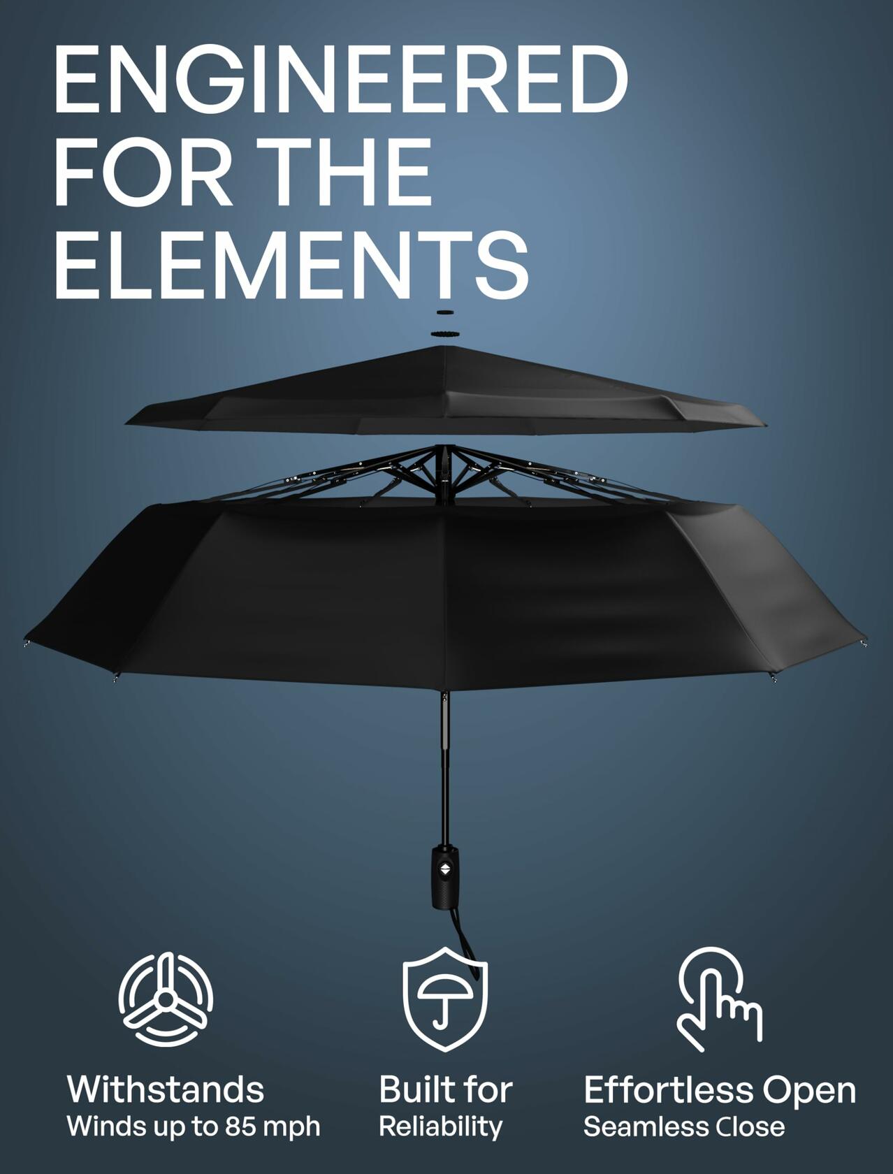 Windproof Travel Umbrella Auto Open Compact Strong Folding Rain Sun