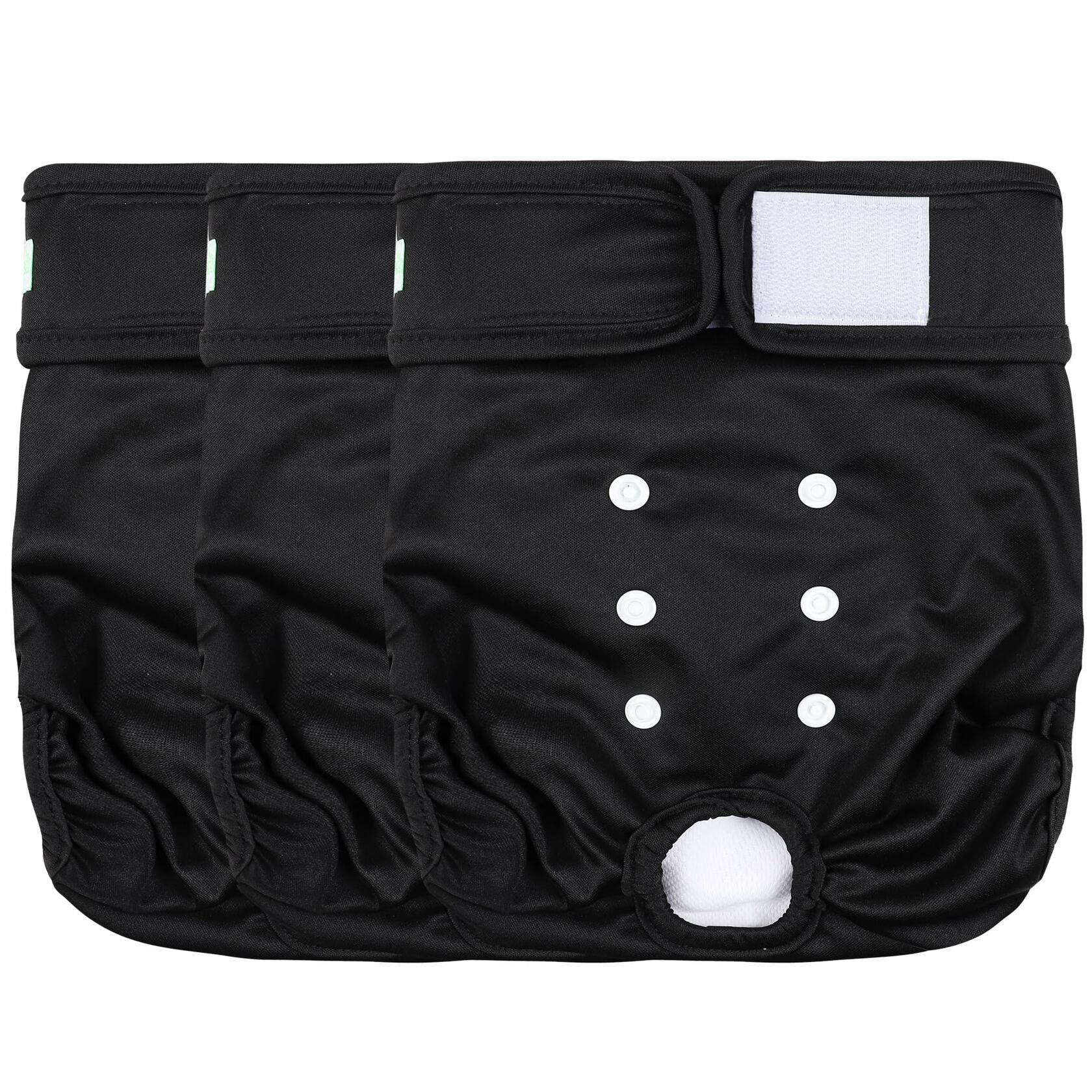wegreeco Washable Female Dog Diapers 3-Pack Reusable Large Black
