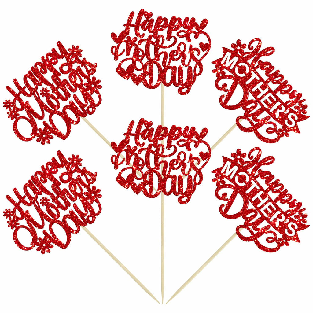 Gyufise 24PCS Happy Mother’s Day Cupcake Toppers Glitter Love Mom Picks