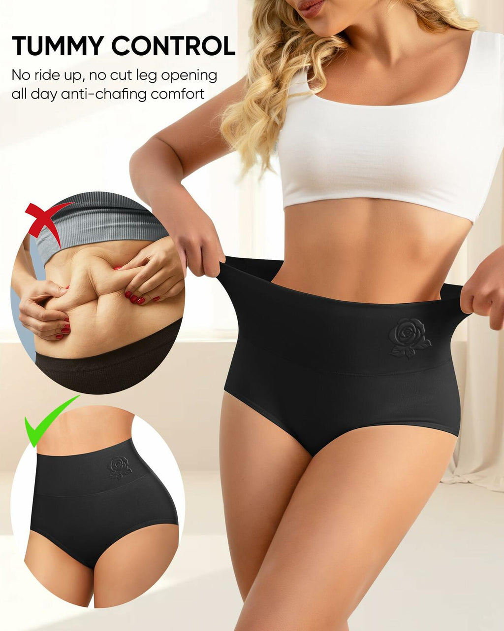 MEIYATING Women High Waisted Cotton Underwear Tummy Control Panties L