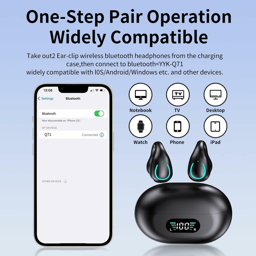 Wireless Bluetooth Bone Conduction Headphones 60H LED Display Waterproof