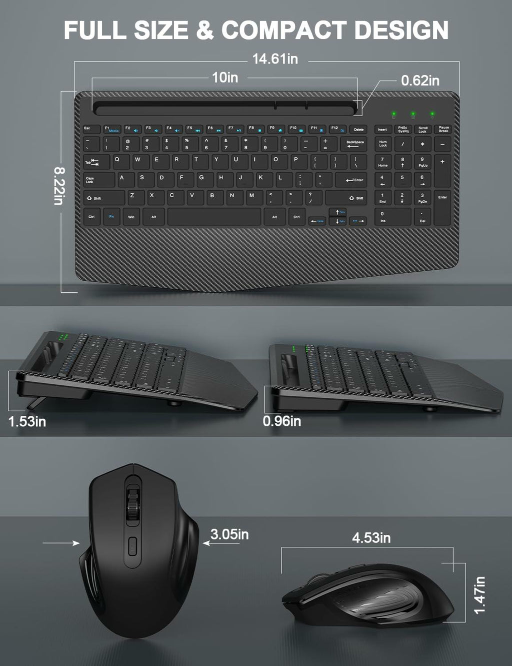 Wireless Keyboard Mouse Combo Ergonomic Wrist Rest Phone Holder White