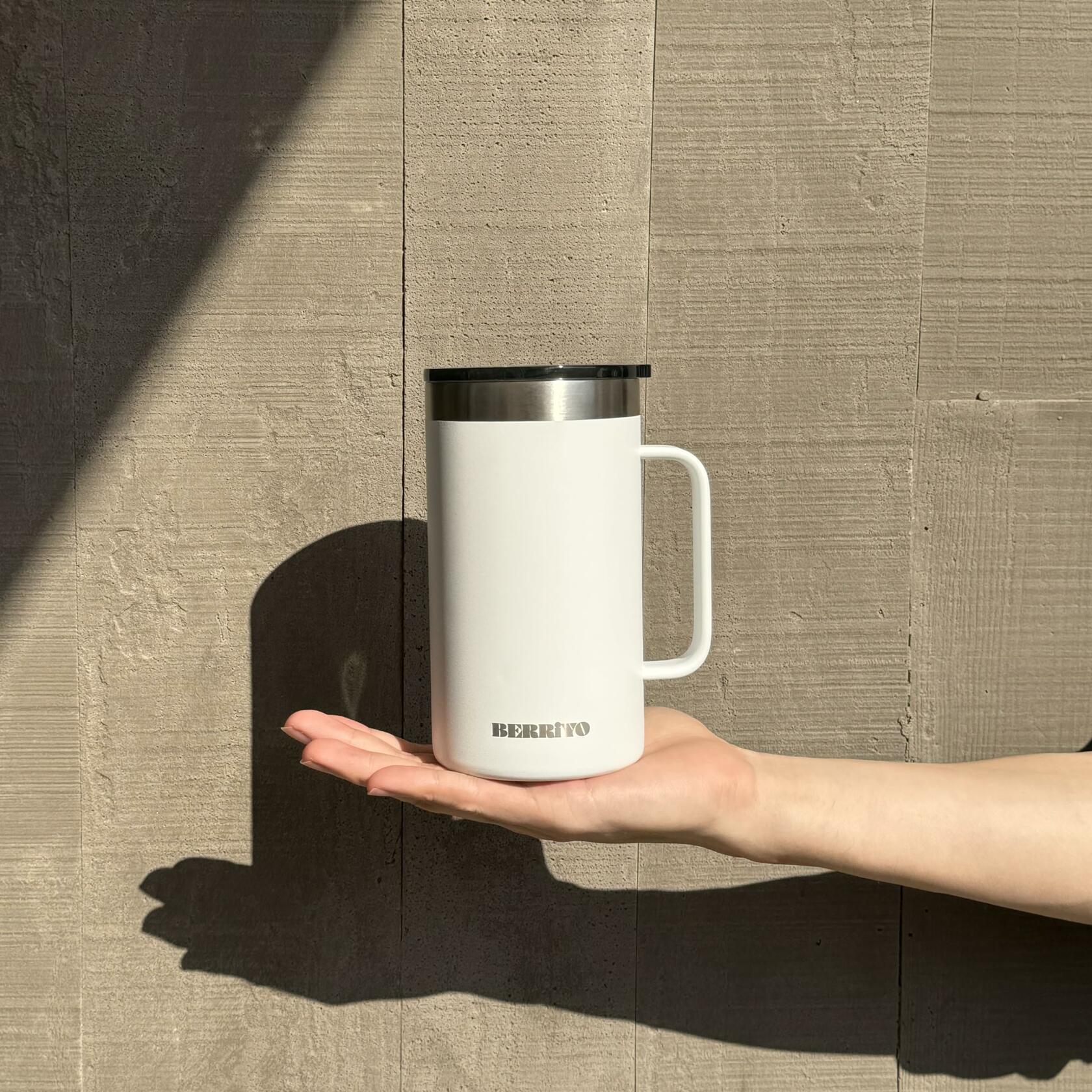 Berriyo 22oz Stainless Steel Insulated Coffee Mug w/ Handle & Sliding Lid Black
