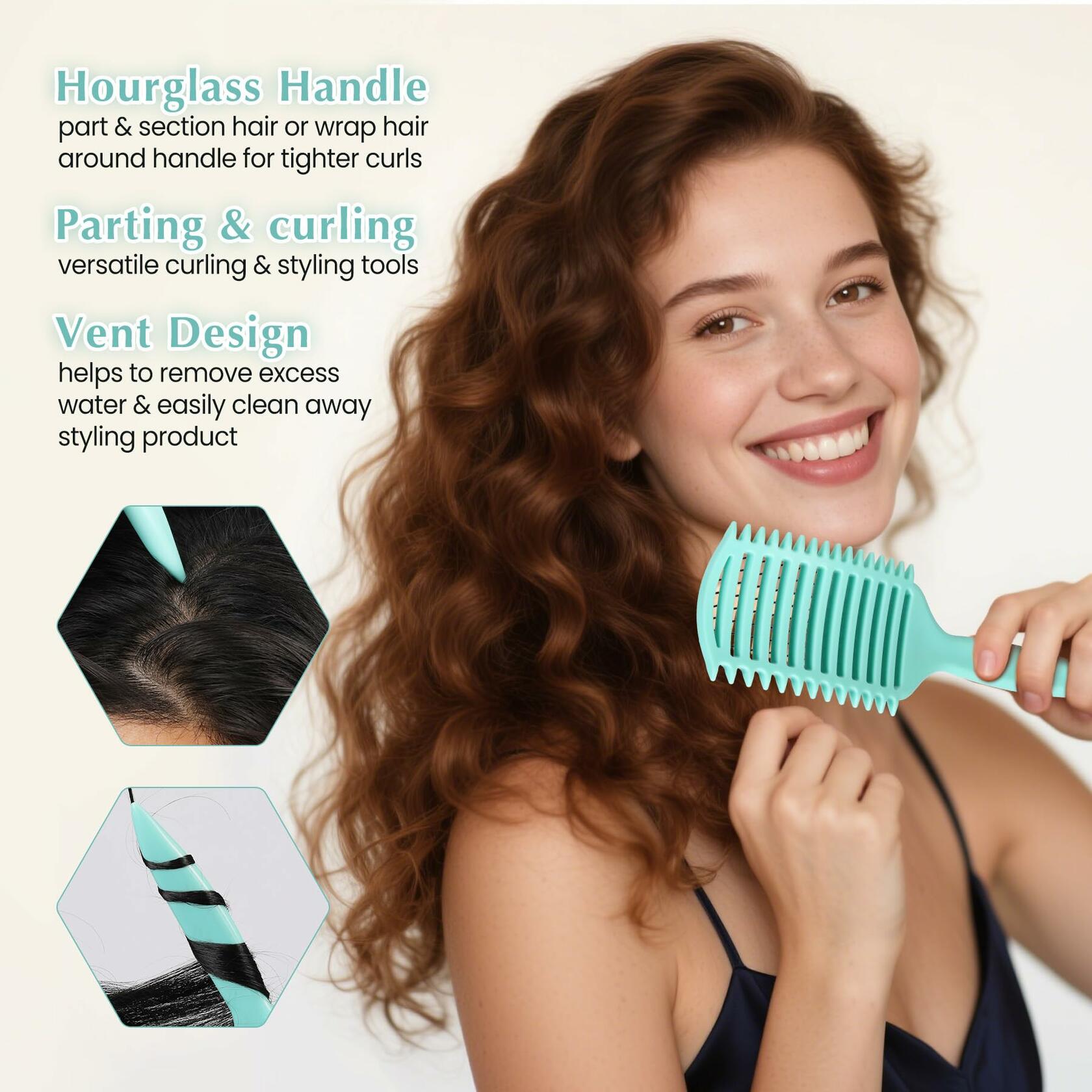 manrator Curl Defining Brush Vented Detangling Frizz Control Beige