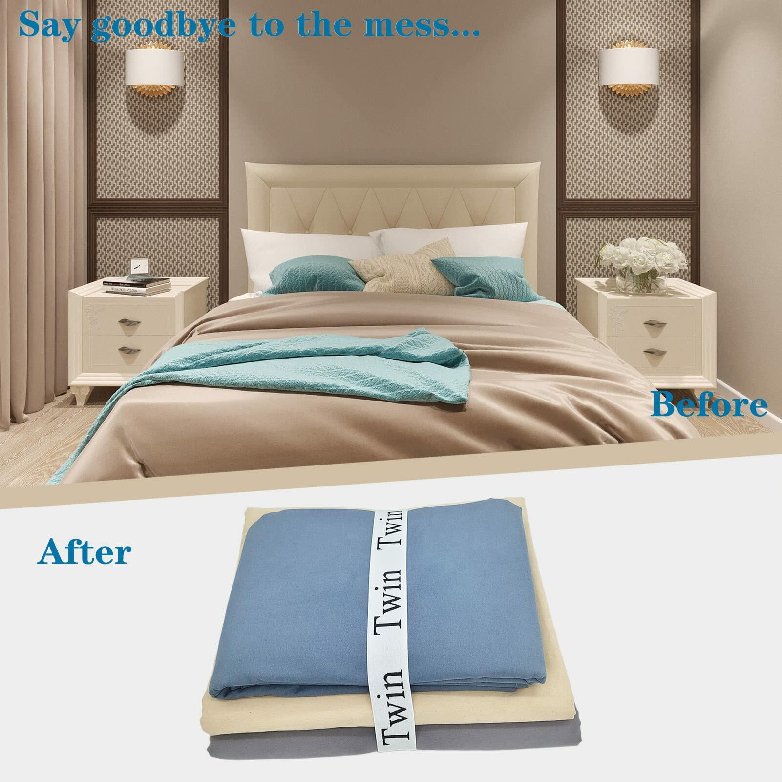 Yermivie 4 Pieces Bed Sheet Organizer Bands, Sheet Organizers and Storage Label