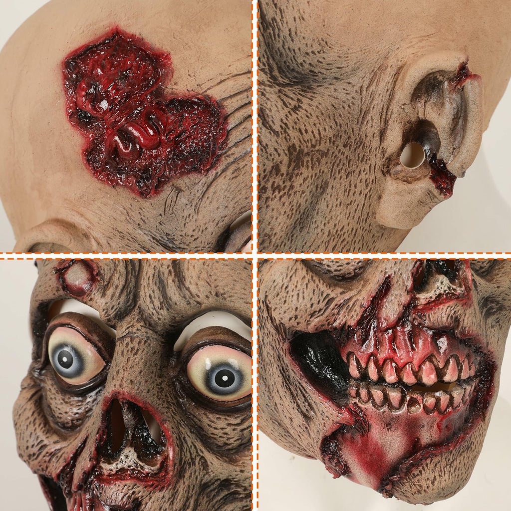 WEFONLLICOS Scary Zombie Latex Mask Halloween Horror Adult Men Beige One Size