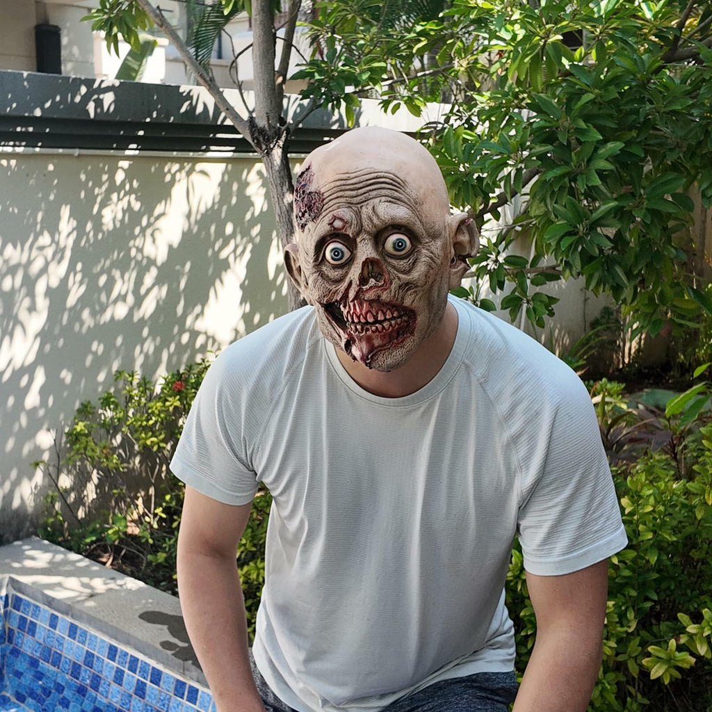 WEFONLLICOS Scary Zombie Latex Mask Halloween Horror Adult Men Beige One Size