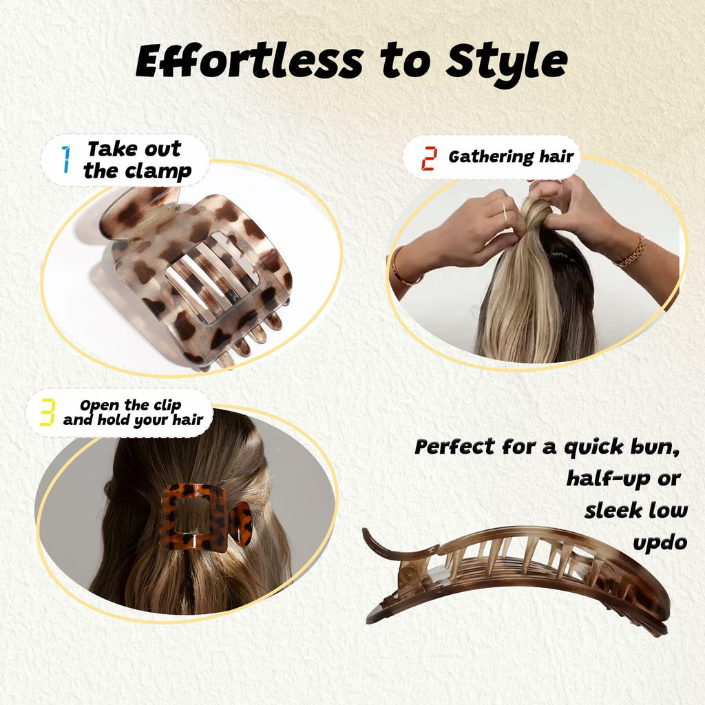Generic 4Pcs Large Flat Square Leopard Hair Clips Claw Clips Strong Hold