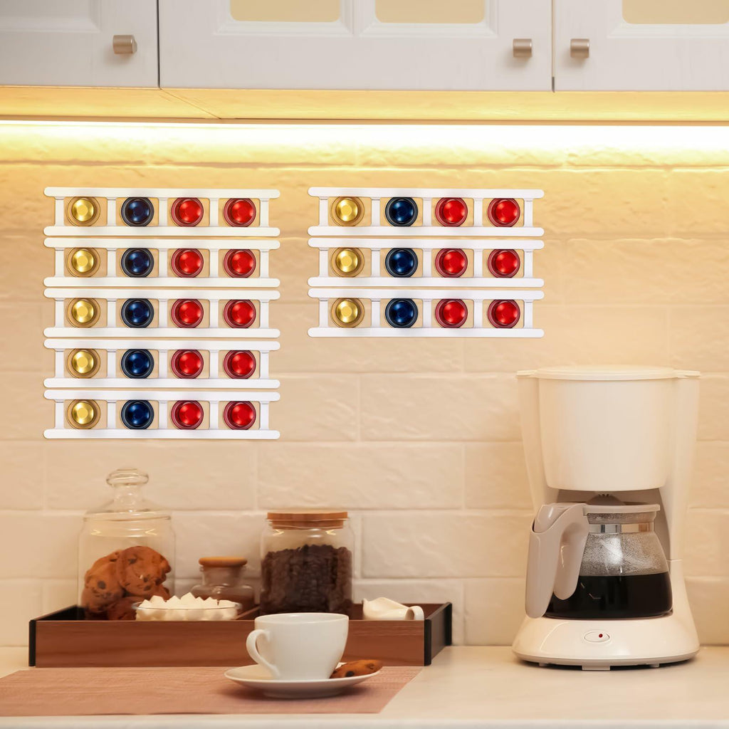 Threehoney Adhesive Coffee Pod Holder 8 Pack Holds 20 Capsules Wall Mount